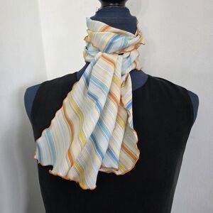 Vintage Striped Scarf with Orange Scalloped Edge